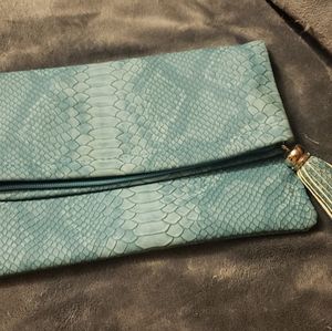 Bloomingdale's Blue Snakeskin Suede Clutch